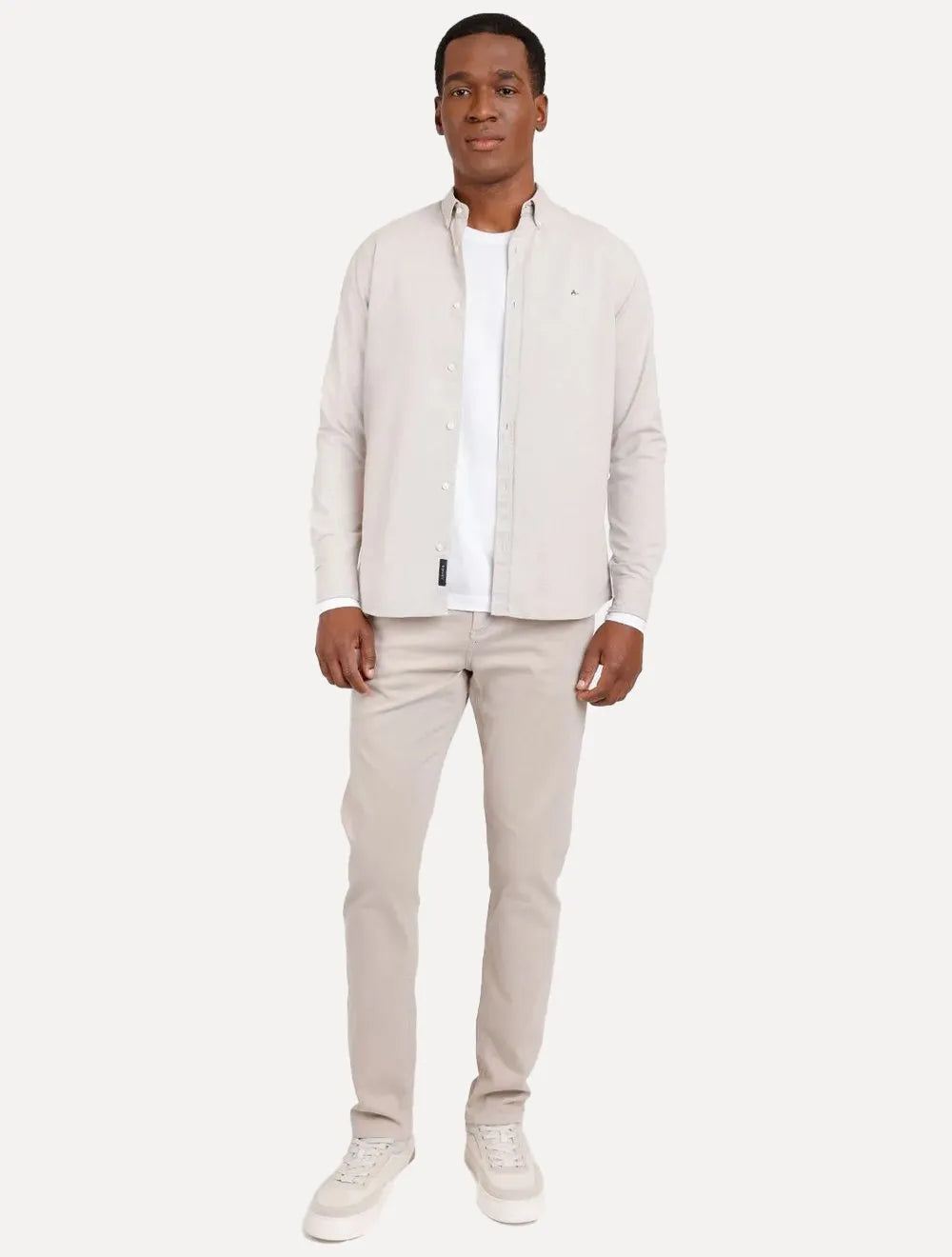 Camisa Aramis Masculina Slim Oxford Button Down Caqui Claro