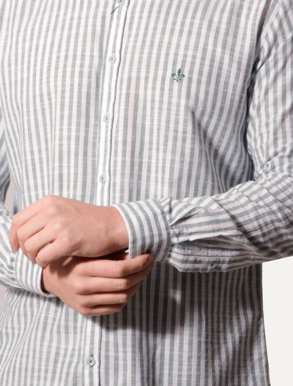Camisa Dudalina Masculina Slim Fit Listrada Branca/Verde Médio