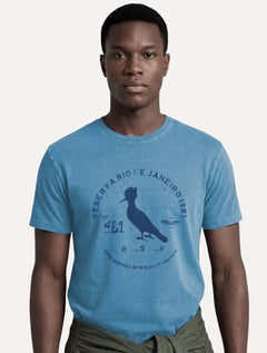 Camiseta Reserva Masculina Carimbo Gaze Stoned Azul Claro