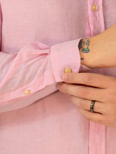 Camisa Ralph Lauren Masculina Linho Blue Icon Rosa Claro Mescla