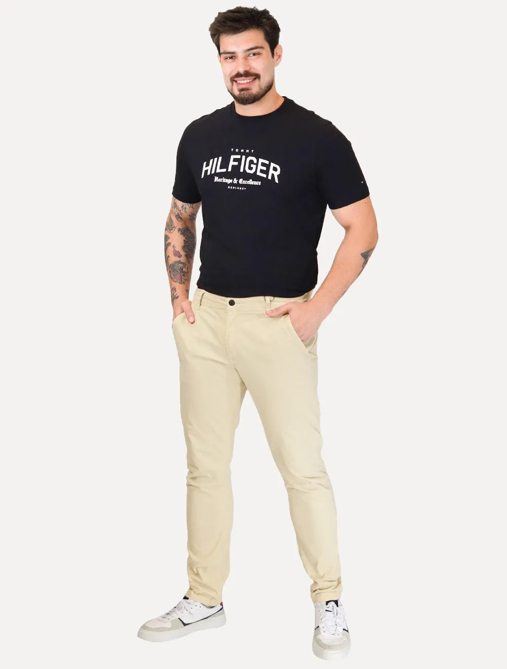 Calça Aramis Masculina Chino Slim Maquinetada Areia