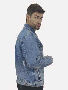 Jaqueta Nautica Masculina Jeans Destroyed Azul Médio