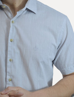 Camisa Dudalina Masculina Manga Curta Slim Fit Slub Cotton Flame Cinza Claro