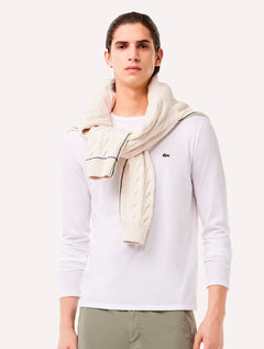 Camiseta Lacoste Masculina Manga Longa Jersey Pima Cotton Branca