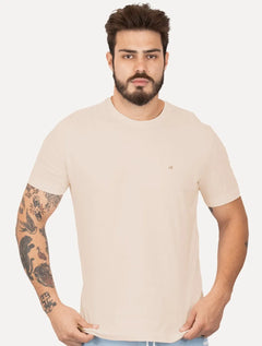 Camiseta Calvin Klein Masculina Meia Malha Basica CK Cáqui Claro