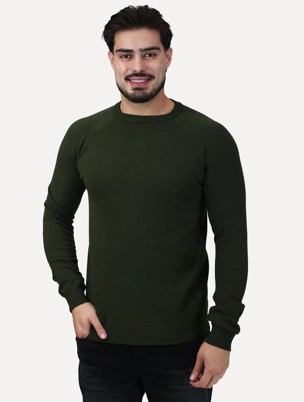 Suéter Dixen Masculina Tricot Manga Longa Raglan Gola Careca Verde