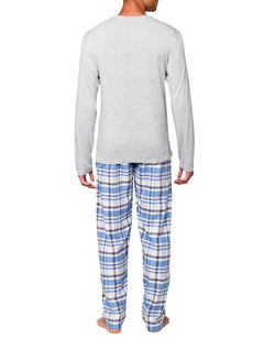 Pijama Calvin Klein Masculino Manga Longa Calça Flanelada 1996 Xadrez Azul Cinza Mescla