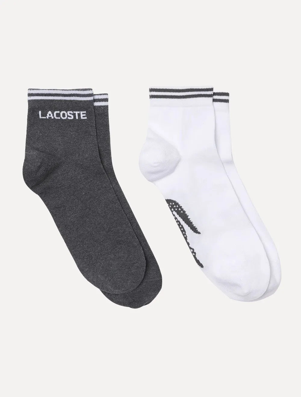 Meias Lacoste Cano Curto Sport Low Cotton Grafite / Branca Pack 2UN