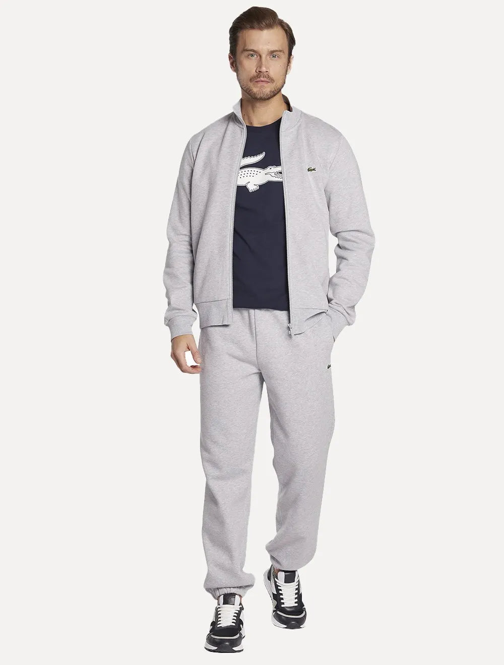 Camiseta Lacoste Masculina Jersey Sport 3D White Logo Azul Marinho