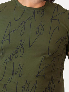 Camiseta Guess Masculina Full Lettering Verde Escuro