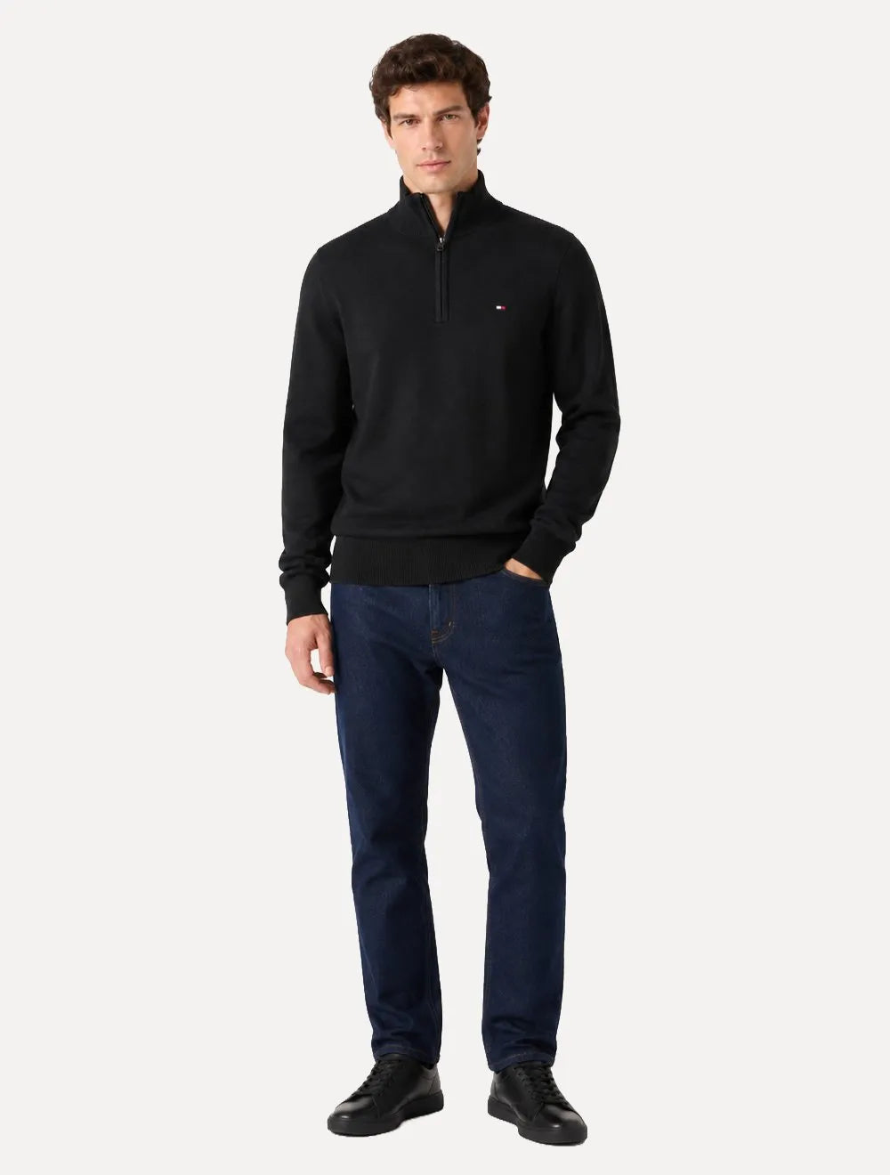 Suéter Tommy Hilfiger Masculino Essential Cotton Half Zip Mock Preta