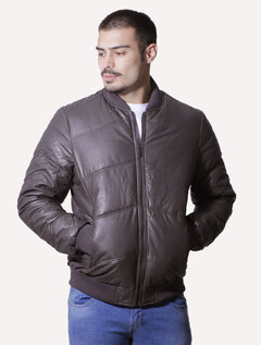 Jaqueta Victory Eagle Masculina PU Leather Bomber Zip Grafite Marrom