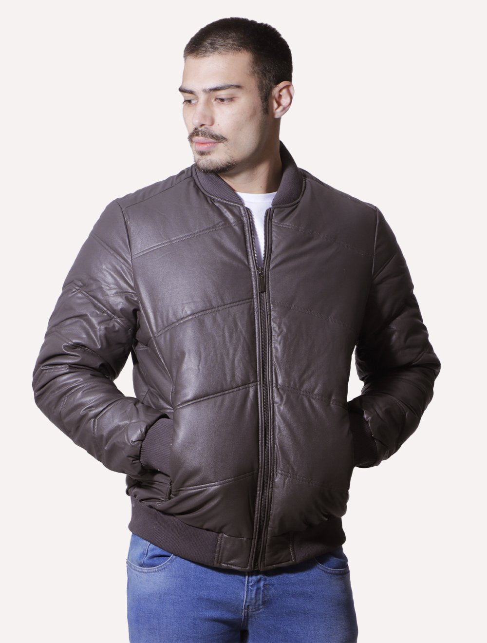 Jaqueta Victory Eagle Masculina PU Leather Bomber Zip Grafite Marrom