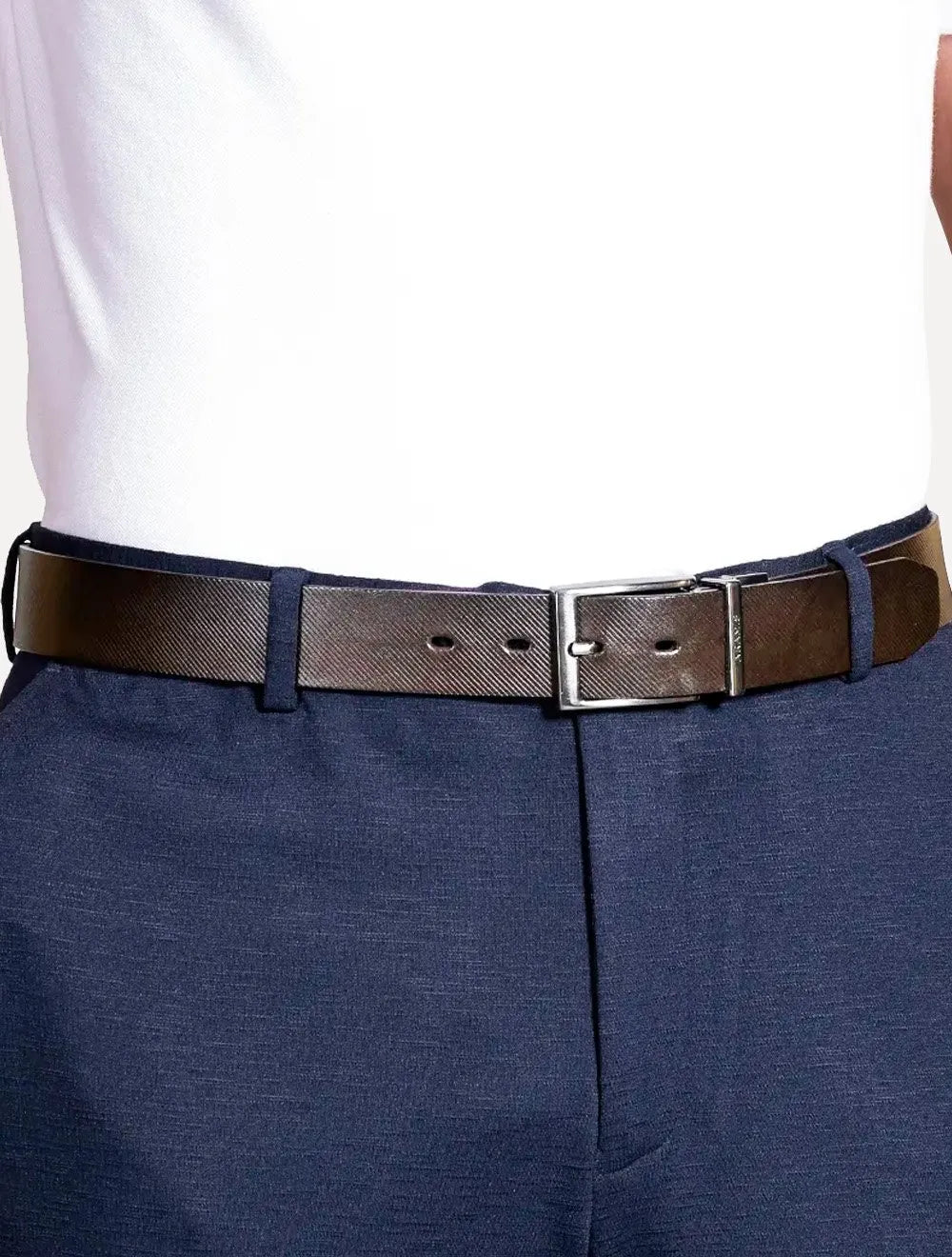 Cinto Aramis Masculino Couro Duplaface Saffiano Café/Preto