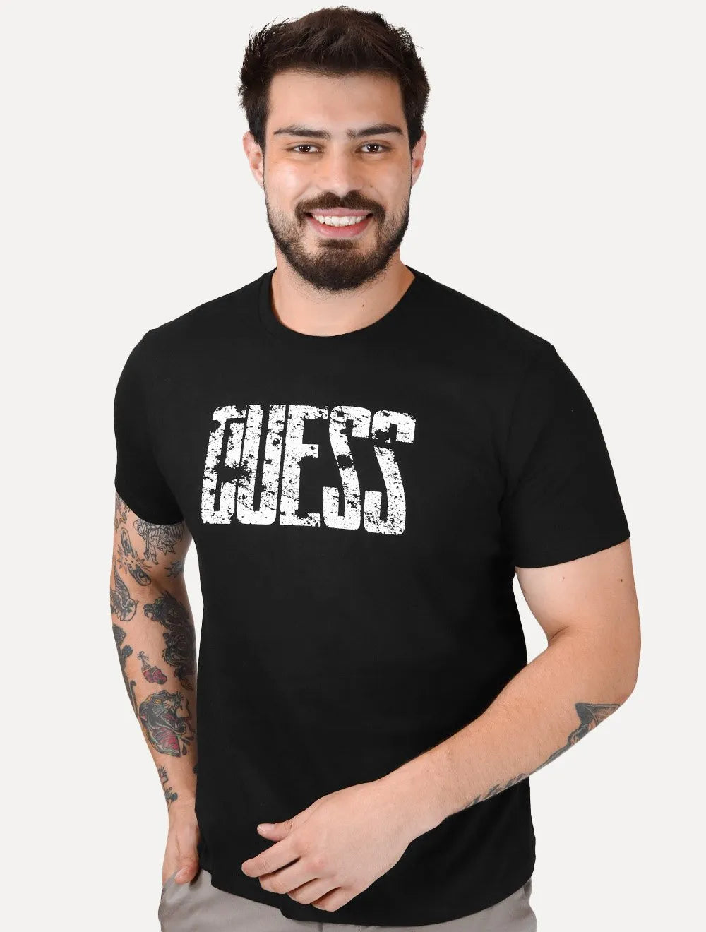 Camiseta Guess Masculina Eroded Logo Print Preta