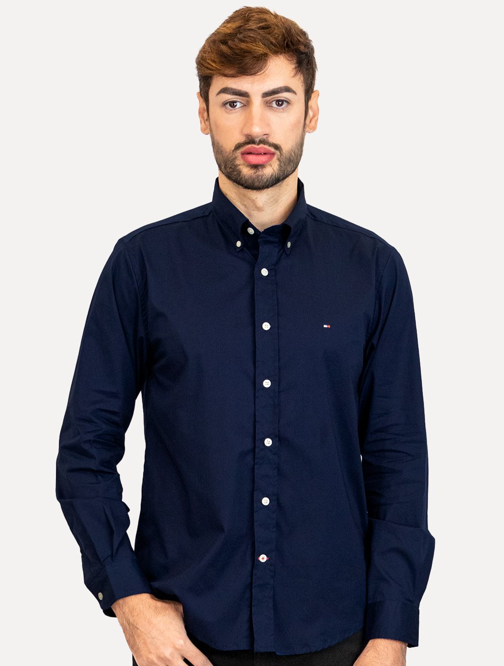 Kit Camisas Masculinas Tommy Hilfiger | Regular Core Flex Poplin Azul Marinho/Azul Claro 2 UN