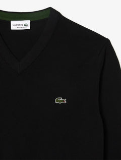 Suéter Lacoste Masculino Regular Fit Gola V Logo Preto