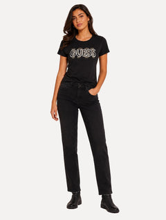 Camiseta Guess Feminina 1981 Logo Bicolor Preta
