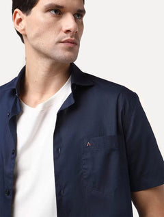 Camisa Aramis Masculina Manga Curta Tricoline Stretch Pocket Azul Marinho