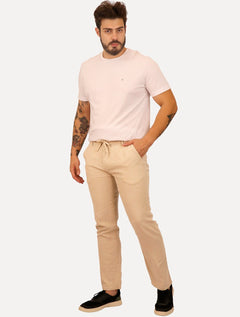 Calça Calvin Klein Jeans Masculina Linen Cáqui Mescla