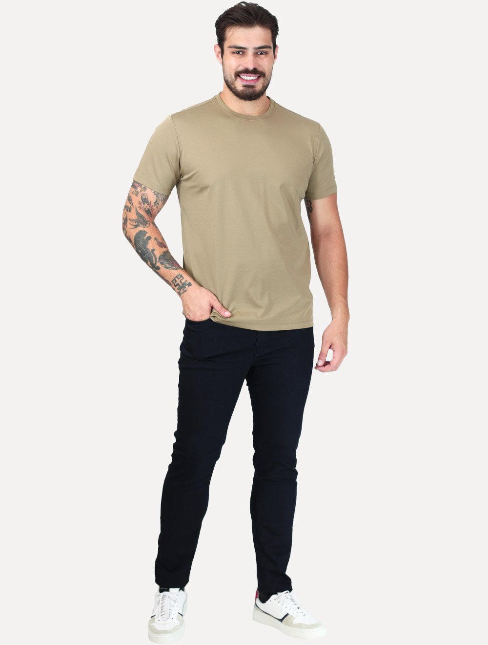 Camiseta Aramis Masculina Mercerizedo Interlock Caqui