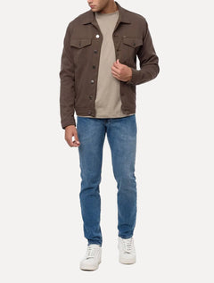 Camiseta Calvin Klein Masculina Manga Longa Meia Malha CK Cáqui Claro