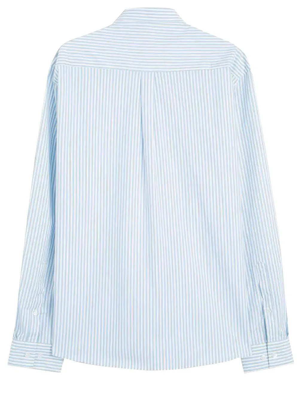 Camisa Ellus Masculina Tricoline LY Slim Midi Stripe Button Down Branco Azul Claro