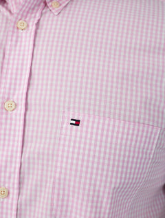 Camisa Tommy Hilfiger Masculina Manga Curta Pocket Gingham Rosa Médio