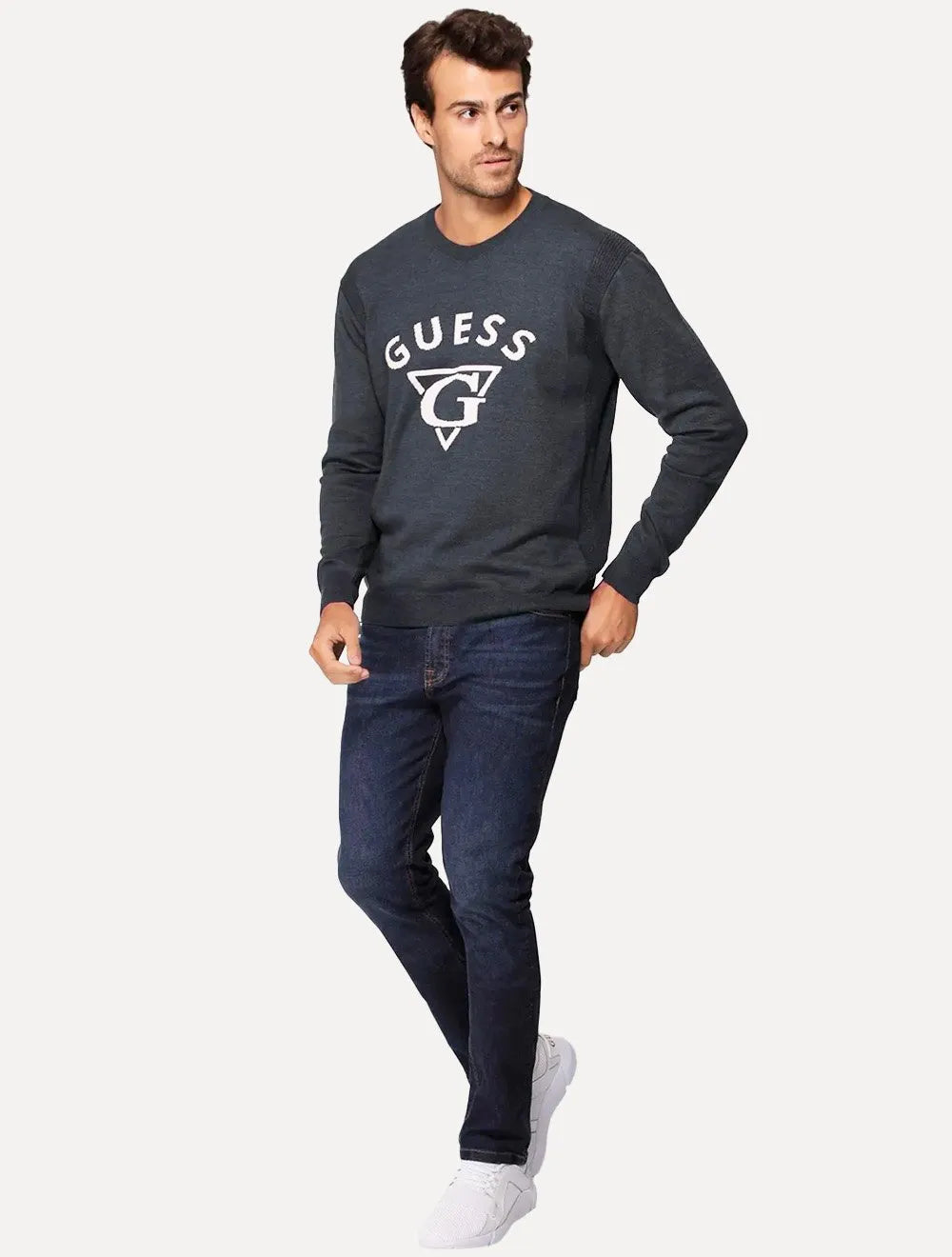 Blusa Guess Masculina Tricot Pullover Triangulo Azul Marinho
