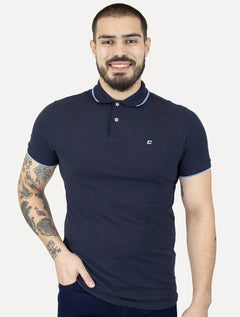 Polo Colcci Masculina Piquet Blue Frisos Mini Logo Azul Marinho
