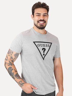 Camiseta Guess Masculina Classic Logo Embossed Cinza