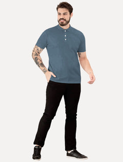 Polo Aramis Masculina Cotton Piquet Basic Mono Logo Azul Médio