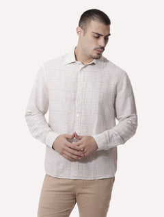 Camisa Ellus Masculina Regular Linen Blend Breeze Italian Xadrez Off-White