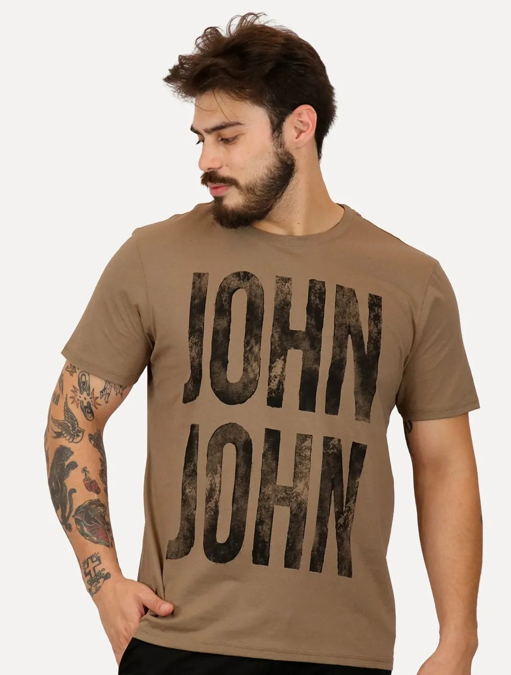 Camiseta John John Masculina Regular John Plaque Marrom