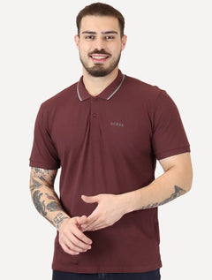 Polo Guess Masculina Piquet Silk Linear Light Friso Bordô