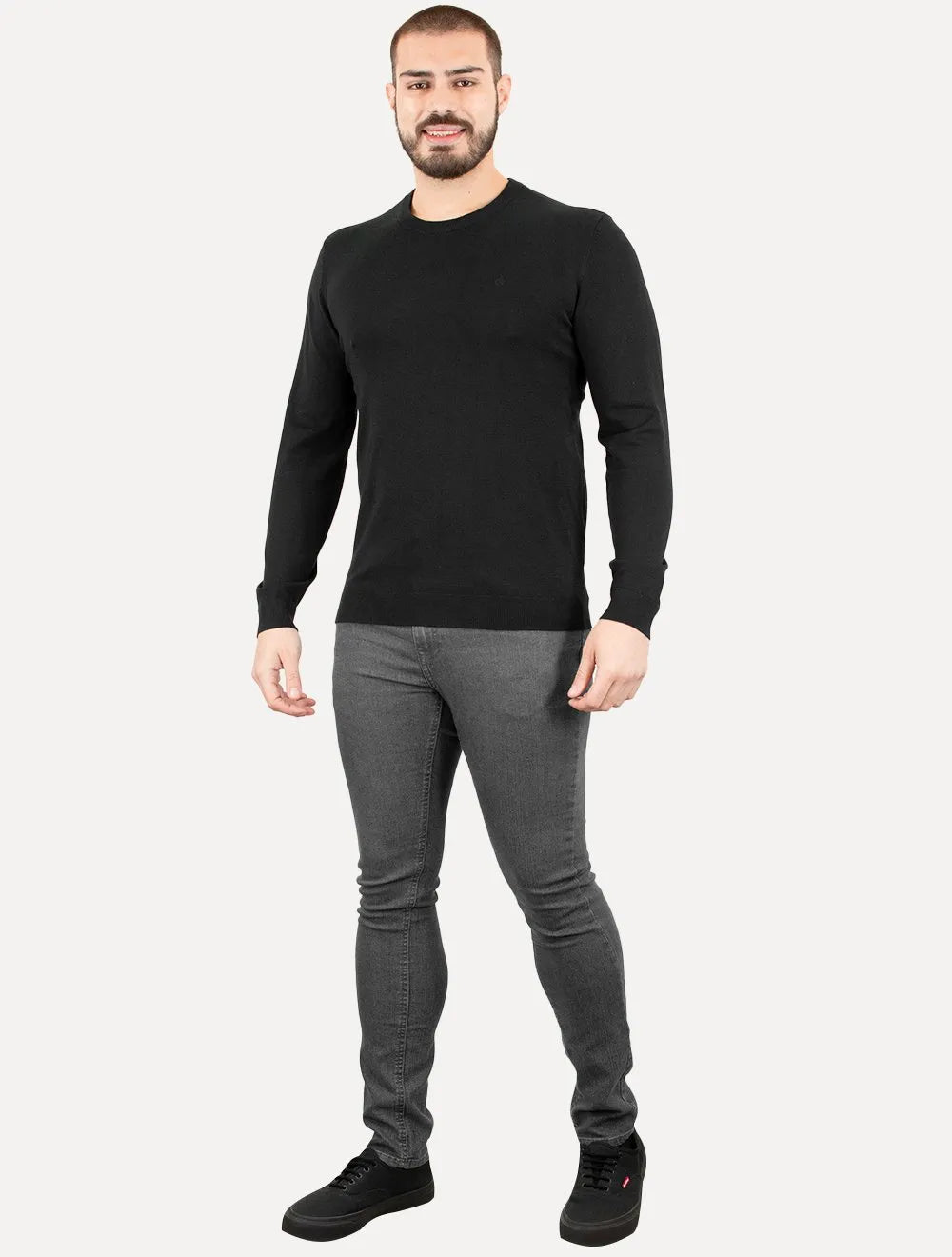 Suéter Calvin Klein Jeans Masculino Crewneck Tricot Mini Logo Preto