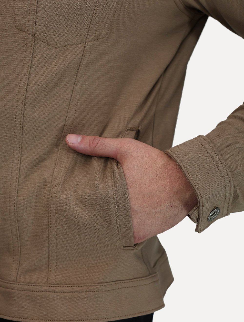 Jaqueta K&J Black Masculina Malha Ponto Roma Trucker Marrom Claro