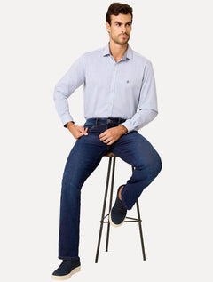 Camisa Dudalina Masculina Comfort Superfine Cotton Melange Azul Médio