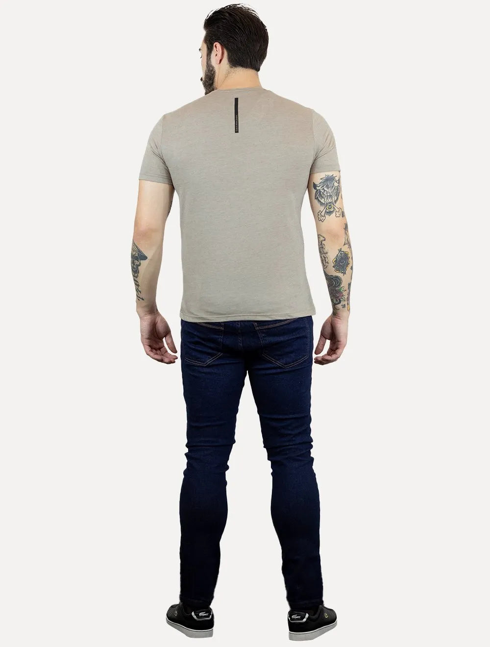 Camiseta Calvin Klein Jeans Masculina CK Bordado Peito Cáqui Mescla