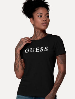 Camiseta Guess Feminina Silk Classic Logo Preta