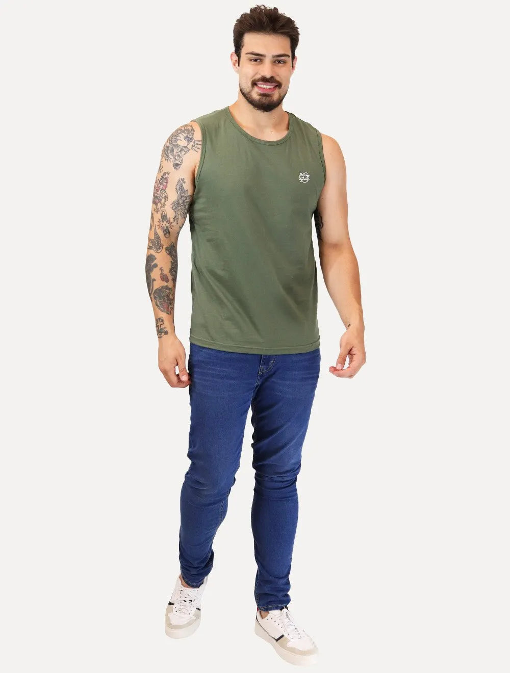 Regata King & Joe Masculina Logomania Circle Script Peito Verde Militar