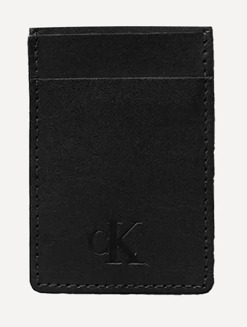 Carteira Calvin Klein Jeans Porta Cartão Couro Vertical CK Mono Logo Preta