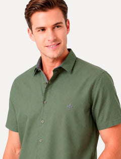 Camisa Dudalina Masculina Manga Curta Comfort Superfine Cotton Mono Logo Lisa Verde Claro
