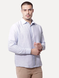 Camisa Ellus Masculina Linen Lighthouse Stripe Italian Classic Azul Claro