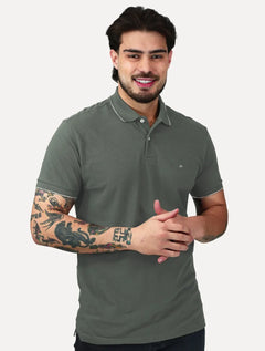 Polo Aramis Masculina Regular Piquet Off Friso Verde Escuro