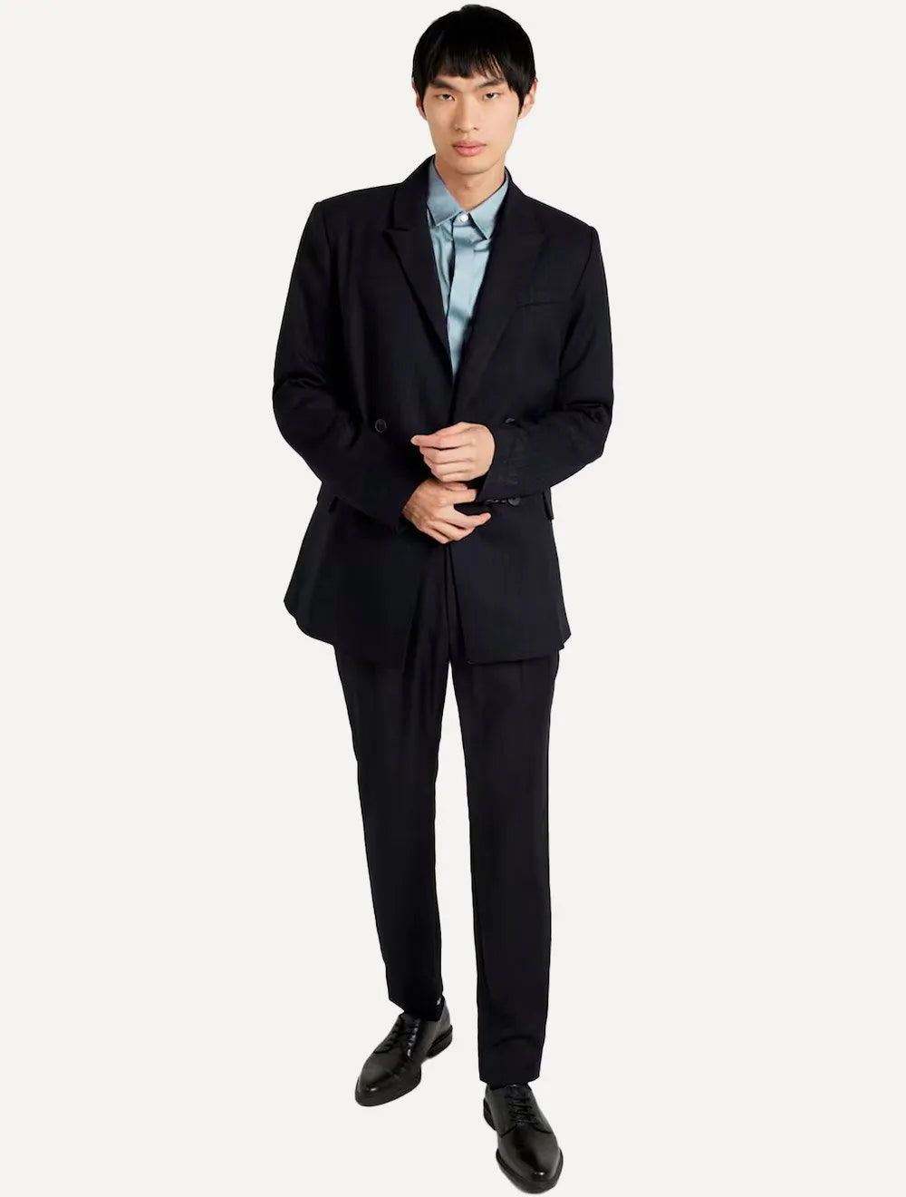 Camisa Armani Exchange Masculina Slim Fit Hidden Button Mono Logo Azul Índigo