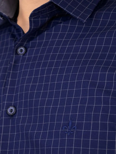Camisa Dudalina Masculina Slim Superfine Cotton Xadrez Azul Marinho