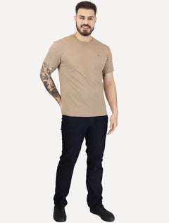 Camiseta Tommy Hilfiger Masculina Regular Fit Tee Solid Logo Marrom Claro