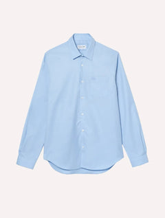 Camisa Lacoste Masculina Regular Poplin Cotton Pocket Mono Azul Claro