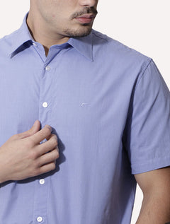 Camisa Ellus Masculina Regular Manga Curta Tricoline LY Stretch Jemez Listrada Azul